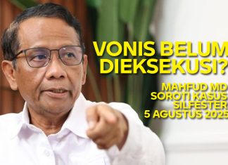 Mahfud MD Pertanyakan Eksekusi Vonis Silfester Matutina dalam Kasus Fitnah terhadap Jusuf Kalla Mahfud MD mempertanyakan Kejaksaan atas belum dieksekusinya vonis Silfester Matutina dalam kasus fitnah terhadap Jusuf Kalla, 5 Agustus 2025.